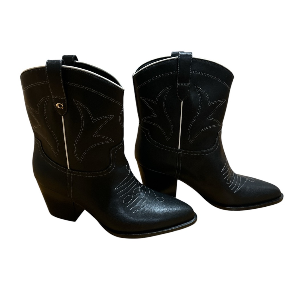 Coach Pamela Black Boots Bootie Western Cowboy Size 8.5 never worn concert - Picture 2 of 6